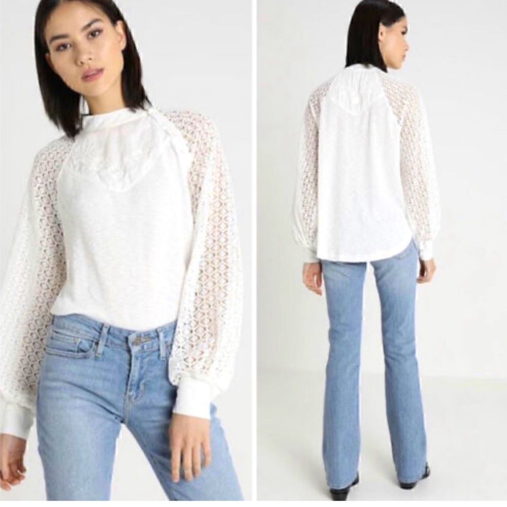 Free people xs off white sweetest  thing thermal top long lace ballon sleeve